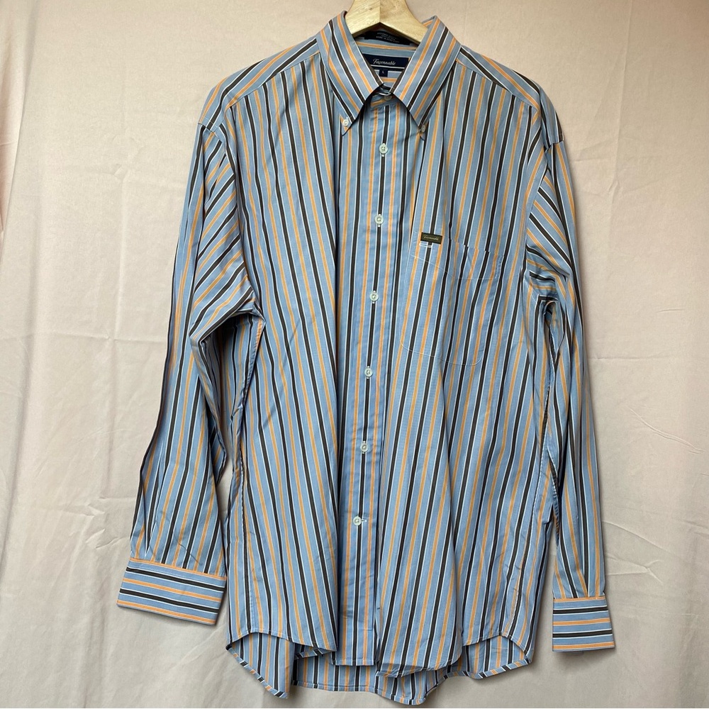 Faconnable Men's 100% Cotton Blue Stripe Button Down Shirt Size Large